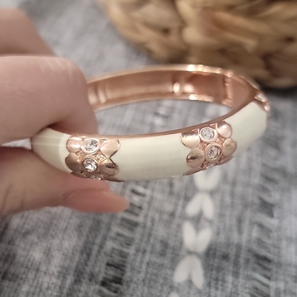 SEQUIN Elegant BEIGE and Pink Gold Tone Bangle Coquette